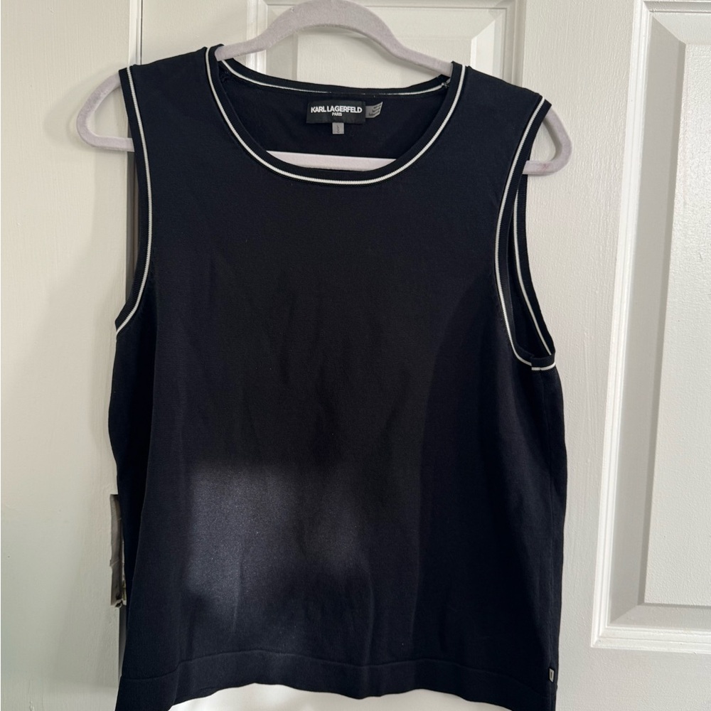 Karl Lagerfeld Black Tank Top with White Trim